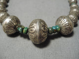 Unique-bead Vintage Native American Navajo Turquoise Sterling Silver Necklace Old-Nativo Arts