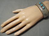 Incredible Vintage Native American Navajo 3 Turquoise Sterling Silver Bracelet Old Cuff-Nativo Arts