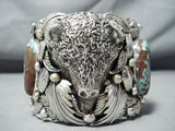 237 Gram Native American #8 Turquoise Sterling Silver Buffalo Bracelet-Nativo Arts