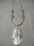 Intricate!! Hand Carved Native American Navajo Sterling Silver Feather Necklace-Nativo Arts