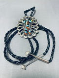 Native American Symbolic Yei Vintage Navajo Turquoise Sterling Silver Bolo Tie Old-Nativo Arts