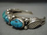 Chunky Dunky Vintage Native American Navajo Old Kingman Turquoise Sterling Silver Bracelet-Nativo Arts