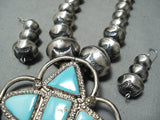 Important Vintage Native American Zuni Blue Gem Turquoise Sterling Silver Necklace Earring Set-Nativo Arts