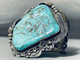 Colossal Hand Carved Bear Turquoise Vintage Native American Navajo Sterling Silver Bracelet-Nativo Arts