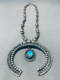 Mesmerizing Vintage Native American Navajo Bisbee Turquoise Sterling Silver Necklace-Nativo Arts