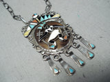 One Of The Best Vintage Native American Zuni Turquoise Kachina Dancer Sterling Silver Necklace-Nativo Arts