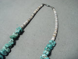 Native American Dazzling Vintage Santo Domingo Old Kingman Turquoise Sterling Silver Necklace-Nativo Arts