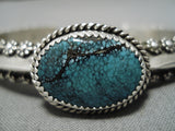 Exquisite Tahe Spiderweb Turquoise Vintage Native American Navajo Sterling Silver Bracelet-Nativo Arts