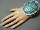 One Of The Biggest Native American Turquoise Inlay Sterling Silver Bracelet-Nativo Arts