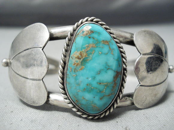 Awesome Vintage Native American Navajo Carico Lake Turquoise Sterling Silver Bracelet-Nativo Arts