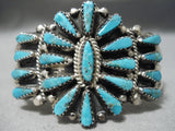 Stunning Vintage Native American Navajo Turquoise Sun Sterling Silver Bracelet Cuff-Nativo Arts