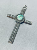 Genuine Vintage Native American Navajo Green Turquoise Sterling Silver Cross Pendant-Nativo Arts