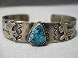 Rare Dancing Animal Vintage Native American Navajo Rare Turquoise Sterling Silver Bracelet Old-Nativo Arts