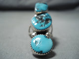 Fascinating Vintage Native American Navajo Old Kingman Turquoise Sterling Silver Ring Old-Nativo Arts