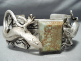 Detailed Gecko Native American Navajo Royston Turquoise Sterling Silver Gekkos Bracelet-Nativo Arts