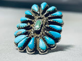Enormous Vintage Native American Zuni Turquoise Cluster Sterling Silver Ring-Nativo Arts