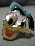 Important Inlay Master Native American Zuni Donald Duck Turquoise Sterling Silver Ring-Nativo Arts