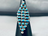 Hand Shaped Intricate Turquoise Vintage Native American Zuni Sterling Silver Ring Old-Nativo Arts