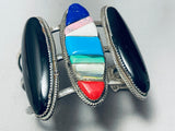 One Of The Most Unique Vintage Native American Navajo Turquoise Sterling Silver Inlay Bracelet-Nativo Arts