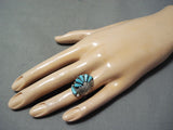 Exquisite Vintage Native American Zuni Carved Blue Gem Turquoise Sterling Silver Ring-Nativo Arts