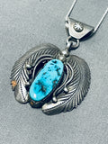 Double Flank Leaf Vintage Native American Navajo Turquoise Sterling Silver Necklace Old-Nativo Arts