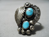 Tremendous Vintage Native American Navajo Detailed Sterling Silver Native Turquoise Ring-Nativo Arts