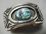 Museum Vintage Native American Navajo Geomtric Love Turquoise Sterling Silver Bracelet Old-Nativo Arts