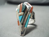 Important Vintage Native American Laguna Kenny Romero Turquoise Sterling Silver Inlay Ring-Nativo Arts