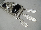Best Biggest Vintage Native American Navajo Onyx Sterling Silver Leaf Necklace Huge!-Nativo Arts