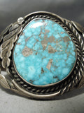 Vivid Spiderweb Turquoise Vintage Native American Navajo Sterling Silver Leaf Bracelet Old-Nativo Arts
