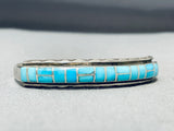 Striking Vintage Native American Zuni Blue Gem Turquoise Sterling Silver Bracelet-Nativo Arts