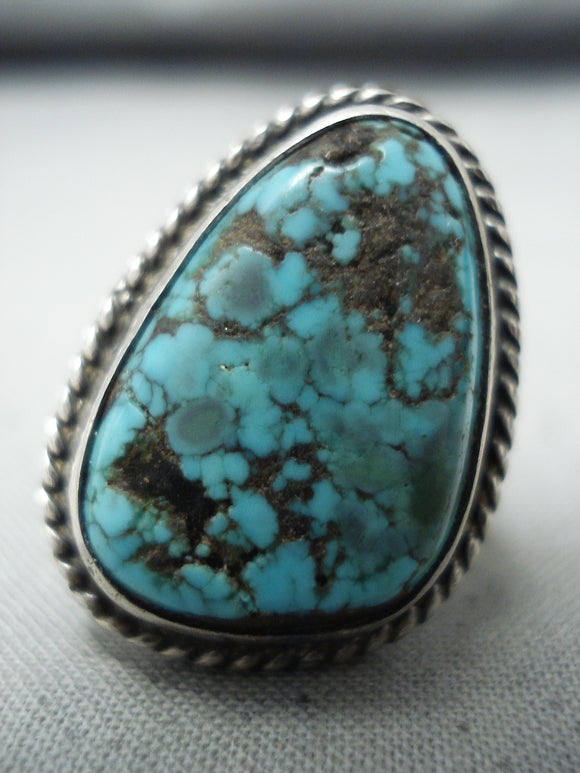 Marvelous Vintage Native American Navajo Pilot Mountain Turquoise Sterling Silver Ring-Nativo Arts