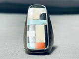 28 Gram Heavy Vintage Native American Zuni Turquoise Inlay Sterling Silver Ring-Nativo Arts