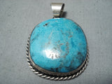Exceptional Vintage Native American Navajo Pilot Mountain Turquoise Sterling Silver Pendant Old-Nativo Arts