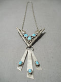 Stunning Vintage Native American Navajo V- Shape Turquoise Sterling Silver Necklace Old-Nativo Arts