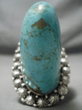 Mind Blowing Colossal Protruding Native American Navajo #8 Turquoise Sterling Silver Ring-Nativo Arts