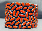 154 Gram Chunky Coral Native American Navajo Sterling Silver Wide Bracelet Cuff-Nativo Arts