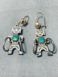 Unique Vintage Native American Navajo Turquoise Sterling Silver Kachina Earrings-Nativo Arts