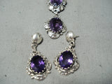 Dynamic Native American Navajo Amethyst Sterling Silver Necklace, Bracelet, Ring, Earrings Set-Nativo Arts
