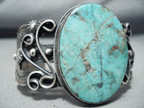 Striking Vintage Native American Navajo Pilot Mountain Turquoise Sterling Silv Er Bracelet Old-Nativo Arts