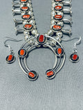 Unforgettable Native American Navajo Coral Sterling Silver Squash Blossom Necklace-Nativo Arts