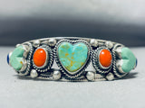 Native American Important Leo Feeney Vintage Royston Turquoise Heart Sterling Silver Bracelet-Nativo Arts