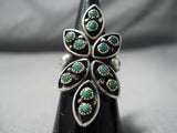 Very Old Green Mine Turquoise Vintage Native American Navajo Sterling Silver Ring Old-Nativo Arts