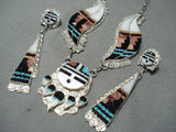 Expressive Vintage Native American Zuni Turquoise Sterling Silver Necklace And Earring Set Old-Nativo Arts