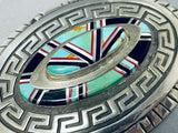 Museum Quality Technique Vintage Native American Navajo Turquoise Inlay Sterling Silver Buckle-Nativo Arts