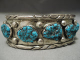 Chunky Dunky Blue Turquoise Vintage Native American Navajo Sterling Silver Bracelet-Nativo Arts