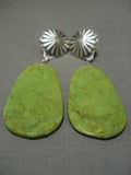 Incredible Vintage Native American Navajo Dangling Repoussed Convex Gaspeite Earrings-Nativo Arts