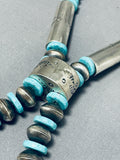 Long Hand Tooled Native American Navajo Turquoise Sterling Silver Necklace-Nativo Arts