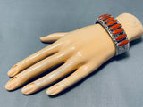 Signed Native American Navajo Coral Sterliing Silver Bracelet-Nativo Arts