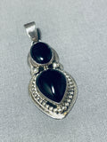 Signed Native American Navajo Jet Stone Sterling Silver Raindrop Pendant-Nativo Arts